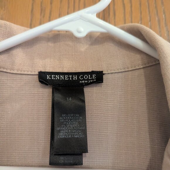 Kenneth Cole NY Khaki Jacket Neutral Cinched Waist Layering Fall Staple- Size 14 - Picture 2 of 4